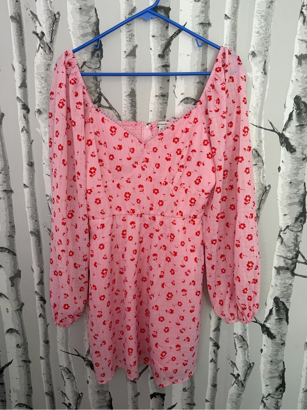 Pink Floral Long-Sleeve Mini Dress